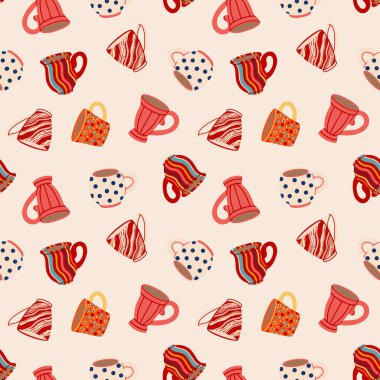 Bardaklı ve kupalı desen. Şirin seramik sofra takımı