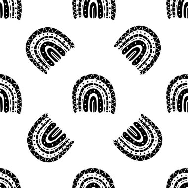 Gökkuşağı siyah ve beyaz desenli. Siyah gökkuşağı deseni. Minimalist İskandinav tarzında elle çizilmiş vektör çizimi