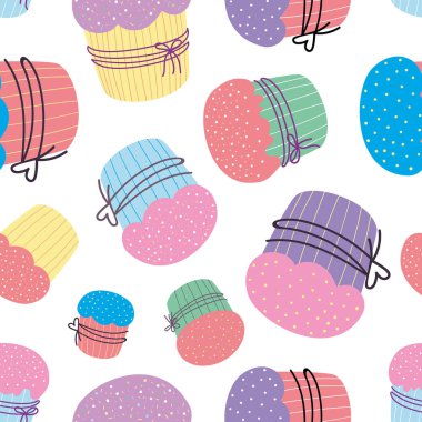 Kek pürüzsüz desen. Paskalya pastası kalıbı. Çizgi film tarzında vektör illüstrasyonu. Paskalya, tekstil ve ambalaj kağıtları için tasarım