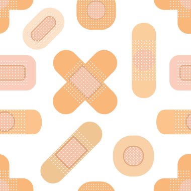 Tıbbî alçılarla kusursuz desen. Tıbbi yama. Düz vektör illüstrasyonu