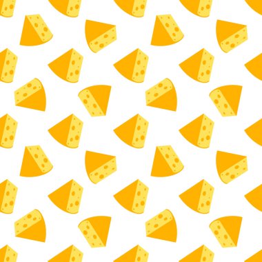 Peynir izi yok. Beyaz arka planda izole edilmiş sarı peynir parçaları. Çeşitli şekillerde peynir parçaları. Vektör düz resimleme
