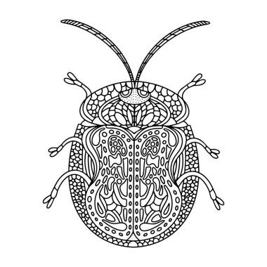 Böcek altın kaplumbağa boyama kitabı. Tortuga böceği doğrusal vektör çizimi. Yetişkinler ve çocuklar için stres önleyici boyama kitabı. Karalamalar için el çizimi bir boyama kitabı.