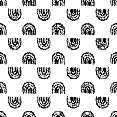 Gökkuşağı siyah ve beyaz desenli. Siyah gökkuşağı deseni. Minimalist İskandinav tarzında elle çizilmiş vektör çizimi