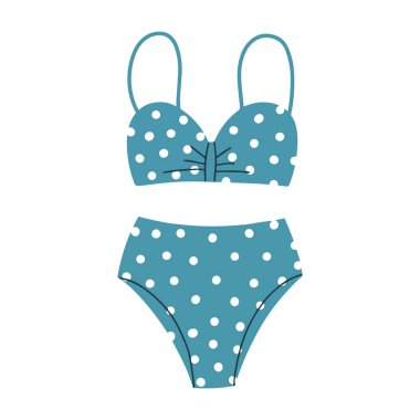 Puantiyeli iki parçalı kadın mayosu. Retro tarzı mayo. Vektör Düz Çizim