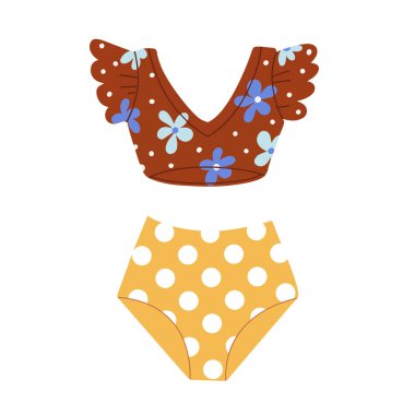 İki parçalı kadın mayosu. Retro tarzı mayo. Vektör Düz Çizim