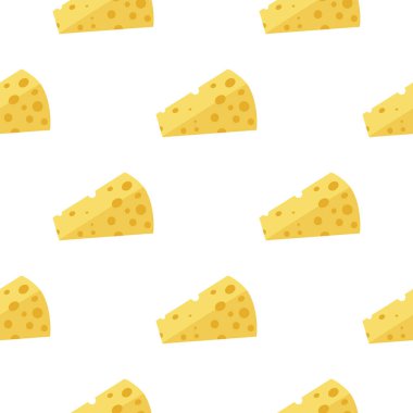 Peynir izi yok. Beyaz arka planda izole edilmiş sarı peynir parçaları. Çeşitli şekillerde peynir parçaları. Vektör düz resimleme