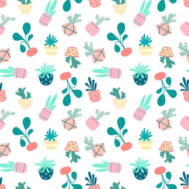 Ev yapımı saksı bitkileri. Kapalı alan çiçekleri. Toprak ve doğal renklerdeki desenler boho tarzında.