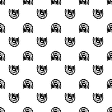 Gökkuşağı siyah ve beyaz desenli. Siyah gökkuşağı deseni. Minimalist İskandinav tarzında elle çizilmiş vektör çizimi