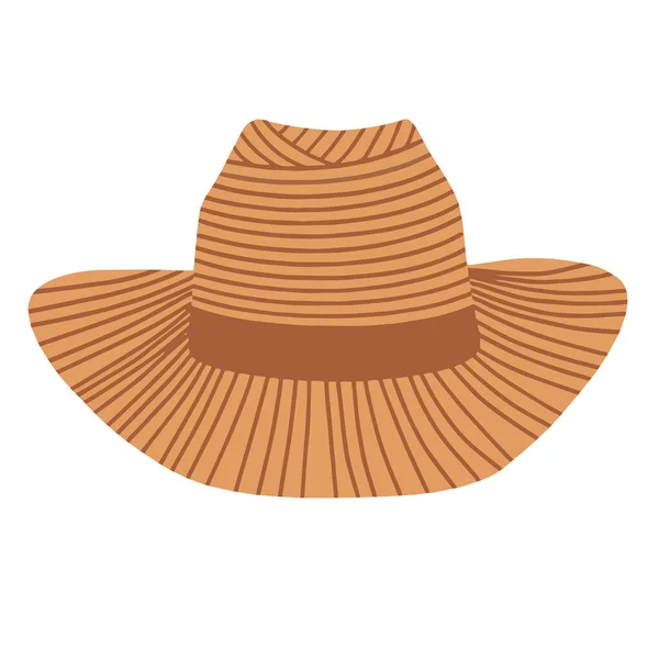 Un sombrero de mimbre de paja con ala. Tocado de verano. Ilustración vectorial en un estilo plano de dibujos animados. — Vector de stock