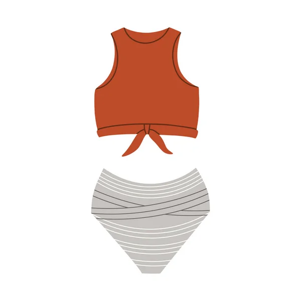 Żeński sportowy strój kąpielowy-dwuczęściowy. Nowoczesny stylowy strój kąpielowy. Wektor płaska ilustracja kreskówki. Ubrania kąpielowe do kąpieli w basenie, w morzu — Wektor stockowy