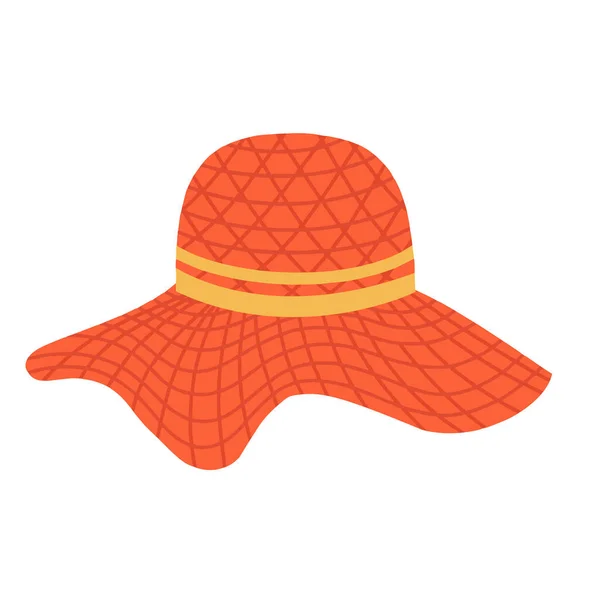 Γυναικείο καπέλο με φαρδύ γείσο. Καλοκαιρινό φόρεμα. Ένα φαρδύ καπέλο. Εικονογράφηση διάνυσμα σε ένα επίπεδο στυλ κινουμένων σχεδίων. — Διανυσματικό Αρχείο