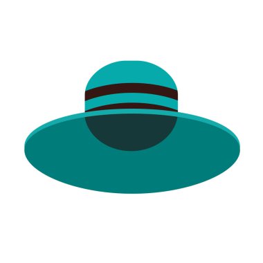 Geniş kenarlı mavi bir şapka. Yaz başlığı. Geniş kenarlı bir şapka. Çizgi film tarzında vektör illüstrasyonu.