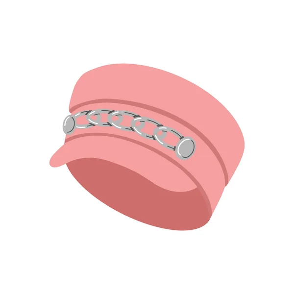 El sombrero a la moda femenino rosado con la visera. Elegante sombrero con cadenas. Gorra de fieltro. Ilustración vectorial plana — Vector de stock