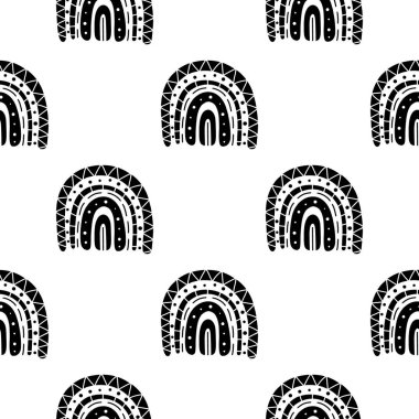 Gökkuşağı siyah ve beyaz desenli. Siyah gökkuşağı deseni. Minimalist İskandinav tarzında elle çizilmiş vektör çizimi
