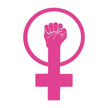 Feminizmin sembolü. Yumruğunu kaldır. Kız gücü. Feminist hareketin logosu. Vektör illüstrasyonu