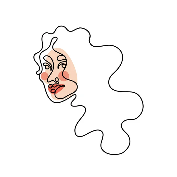 Moderno y elegante retrato lineal abstracto de una mujer con el pelo largo. Ilustración vectorial de moda. — Vector de stock