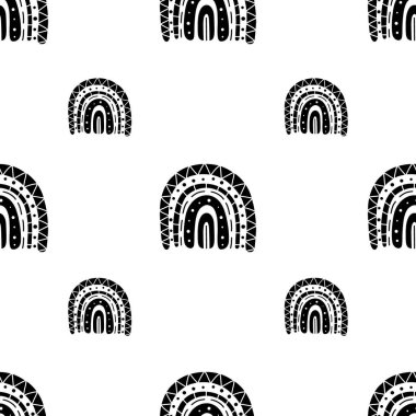 Gökkuşağı siyah ve beyaz desenli. Siyah gökkuşağı deseni. Minimalist İskandinav tarzında elle çizilmiş vektör çizimi
