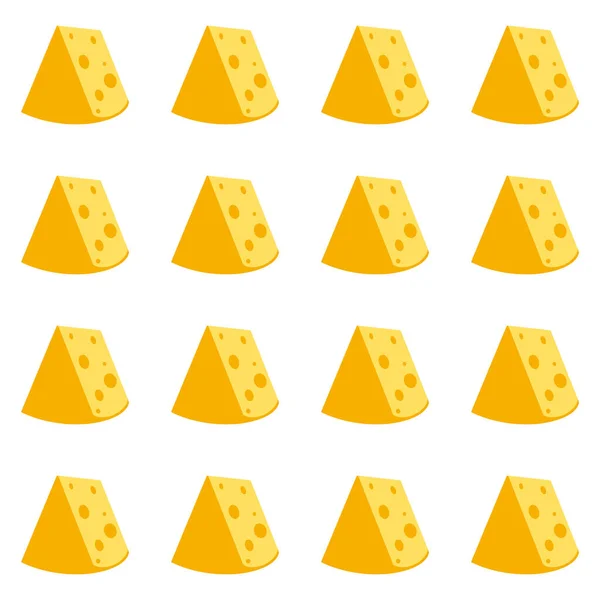 Formaggio modello senza cuciture. Pezzi di formaggio giallo, isolati su fondo bianco. Pezzi di formaggio di varie forme. Illustrazione piatta vettoriale — Vettoriale Stock