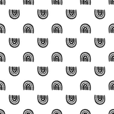 Gökkuşağı siyah ve beyaz desenli. Siyah gökkuşağı deseni. Minimalist İskandinav tarzında elle çizilmiş vektör çizimi