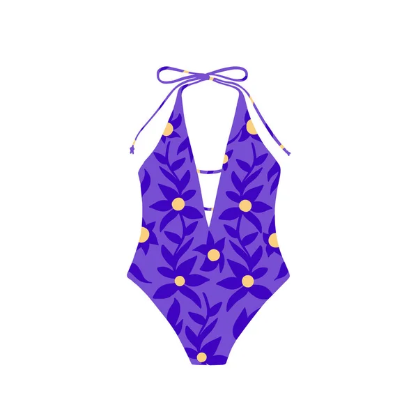 Фиолетовый купальник с цветочным принтом. Векторная иллюстрация — стоковый вектор