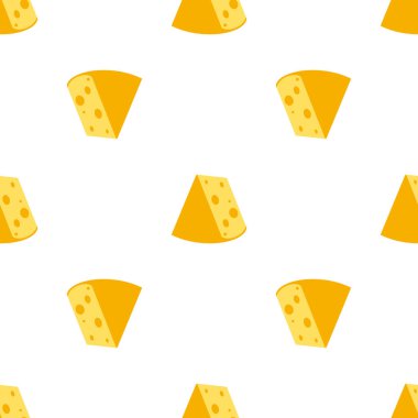 Peynir izi yok. Beyaz arka planda izole edilmiş sarı peynir parçaları. Çeşitli şekillerde peynir parçaları. Vektör düz resimleme