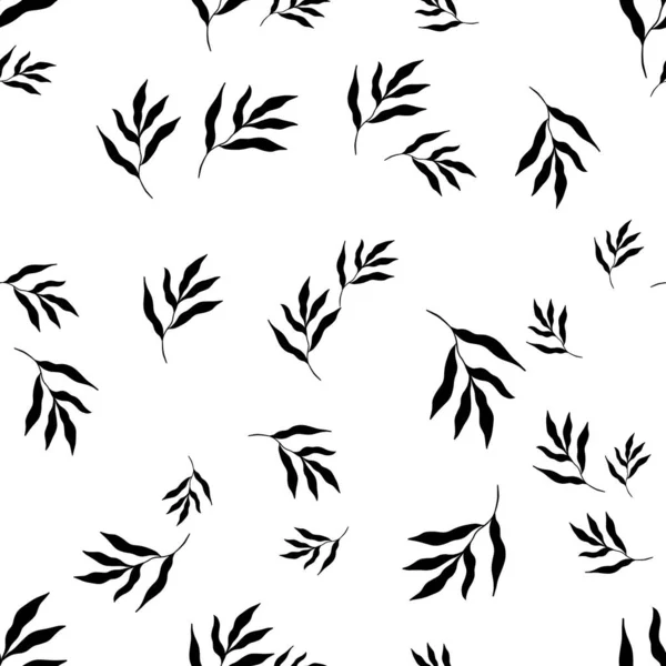 Απρόσκοπτη τροπική μορφή φύλλων. Ασπρόμαυρο βοτανικό μοτίβο. Floral ψηφιακό χαρτί σε μινιμαλιστικό σκανδιναβικό στυλ — Διανυσματικό Αρχείο