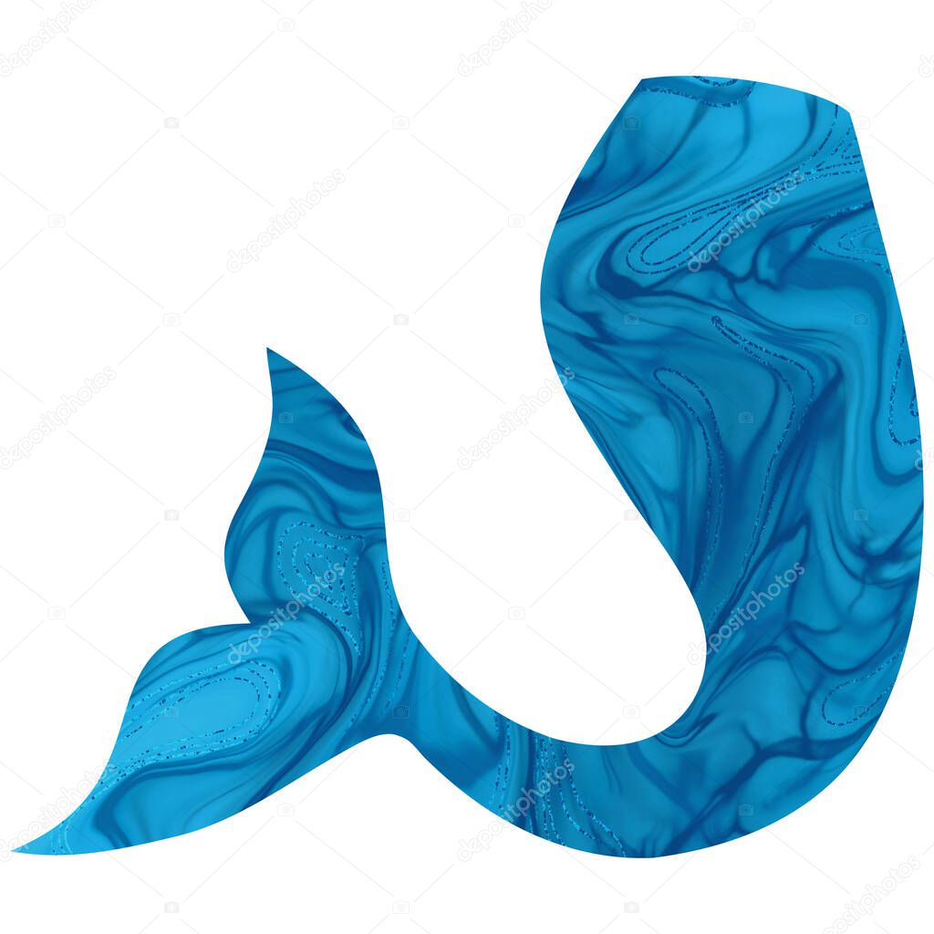 Blue mermaid Tail hand-drawn illustration. 