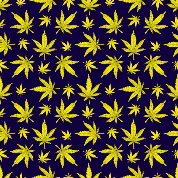 Cannabis pattern.hemp hojas sobre un fondo negro — Vector de stock