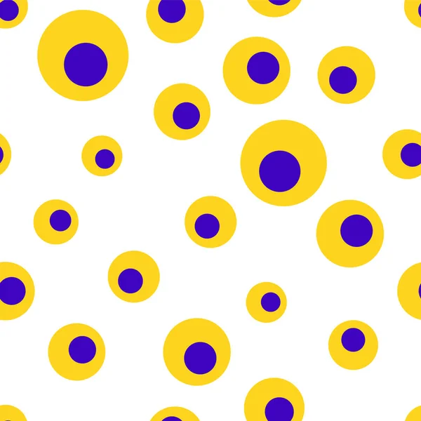 様々な形の多色円を持つ明るいサイケデリックなシームレスなパターンのベクトル図 — ストックベクタ