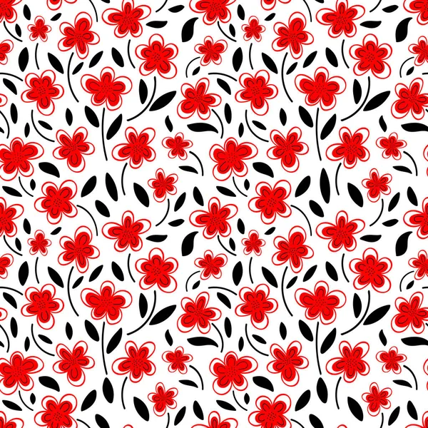 白色背景上的红色花朵无缝图案 — 图库矢量图片