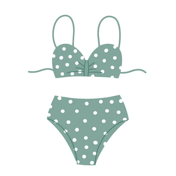 Two-piece swimsuit with polka dot print. A swimsuit in a retro style. Vector Illustration — Stock Vector