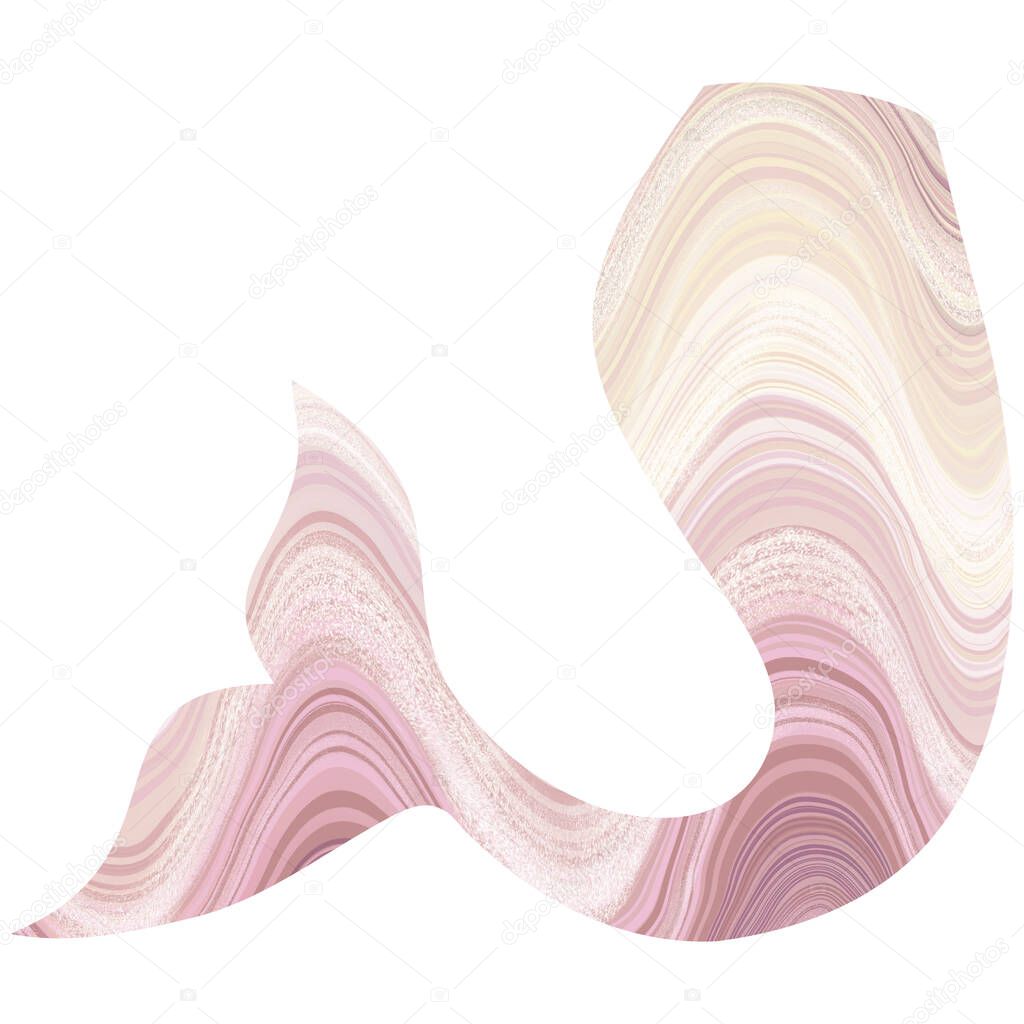 Pink mermaid Tail hand-drawn illustration. Marble Fishtail