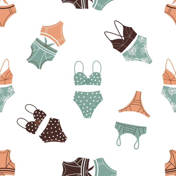 Seamless pattern of retro and modern swimsuits — Stock Vector