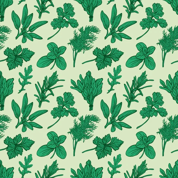 İtalyan ve Provencal otlar kusursuz desenli. Akdeniz baharatları ve şifalı otlar. El çizimi vektör illüstrasyonu