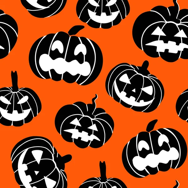 Pattern of black pumpkins on an orange background — Stock Vector