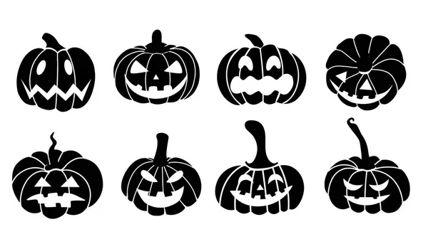 Ensemble de citrouille noire. Jack o lanterne. La citrouille effrayante pour Halloween. Illustration vectorielle — Image vectorielle