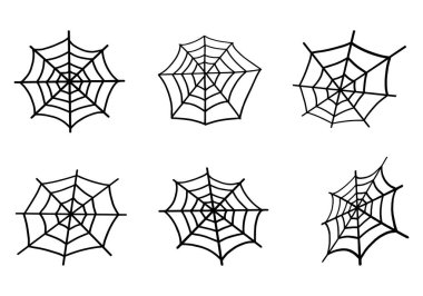 Örümcek Ağı hazır. Cadılar Bayramı için internet, Cadılar Bayramı için korkunç, hayaletli ve ürkütücü bir tasarım unsuru. Doodle biçiminde vektör illüstrasyonu