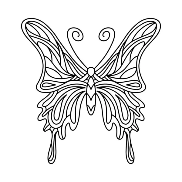 Butterfly kolorowanki. Liniowa ilustracja motyla. Insekt mandali. Ilustracja wektora — Wektor stockowy