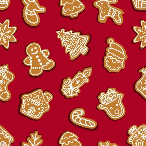 Biscuits au pain d'épice de Noël au milieu des flocons de neige — Image vectorielle