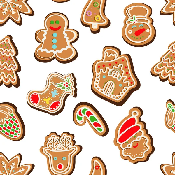 Seamless pattern of Christmas gingerbread cookies — Stock Vector