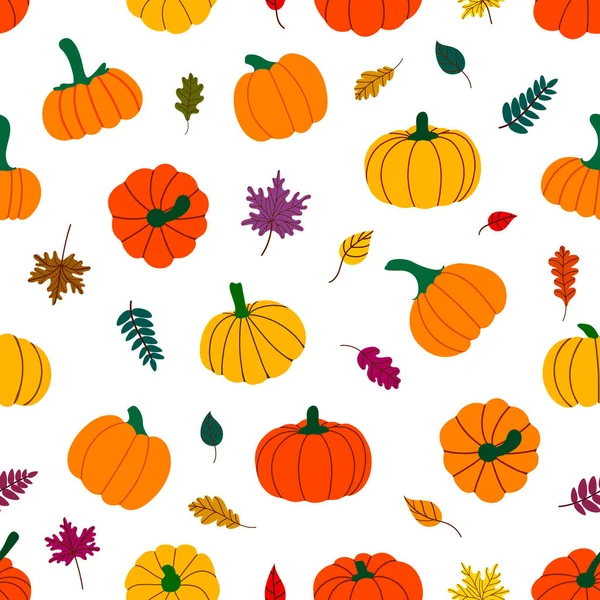 Colorful autumn leaves and pumpkins. vector illustration — Stock Vector