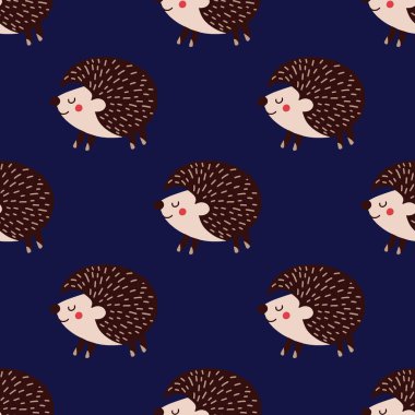 Mavi zemin üzerinde kirpiler olan kusursuz desen. vektör illüstrasyonu