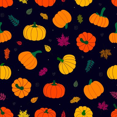 Renkli sonbahar yaprakları ve balkabakları. vektör illüstrasyonu 