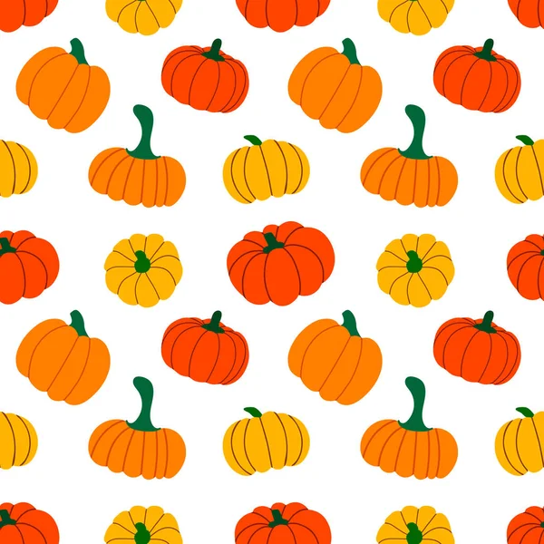 Seamless pattern with orange colored autumnal pumpkins — Stock Vector