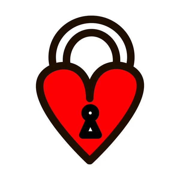 Červený zámek s dírou ve tvaru srdce. Vektorová ikona ve stylu tetování ze staré školy — Stockový vektor
