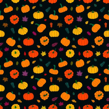 Renkli sonbahar yaprakları ve balkabakları. vektör illüstrasyonu 