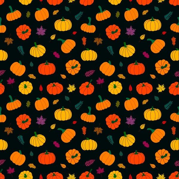 Kleurrijke herfstbladeren en pompoenen. vectorillustratie — Stockvector