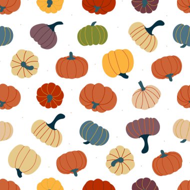 Çok renkli sonbahar balkabaklarıyla desen. vektör illüstrasyonu 