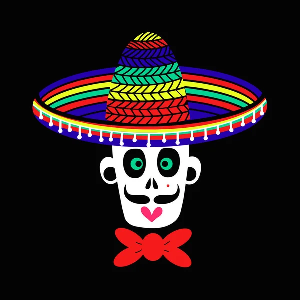 Мексиканский череп зомби в шляпе сомбреро. — стоковый вектор