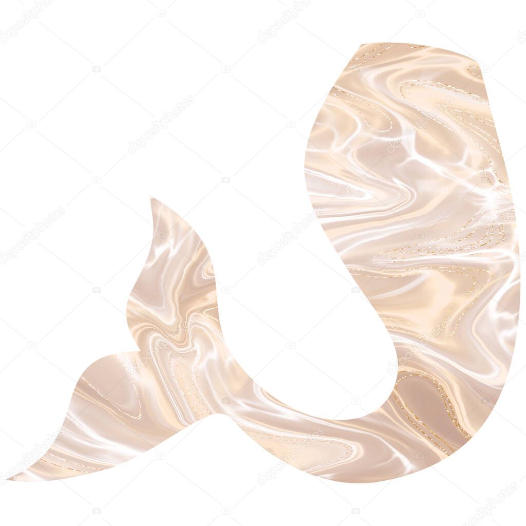 Golden mermaid tail. Golden fishtail. Hand-drawn illustration. Design for printing, stickers, banners, packaging